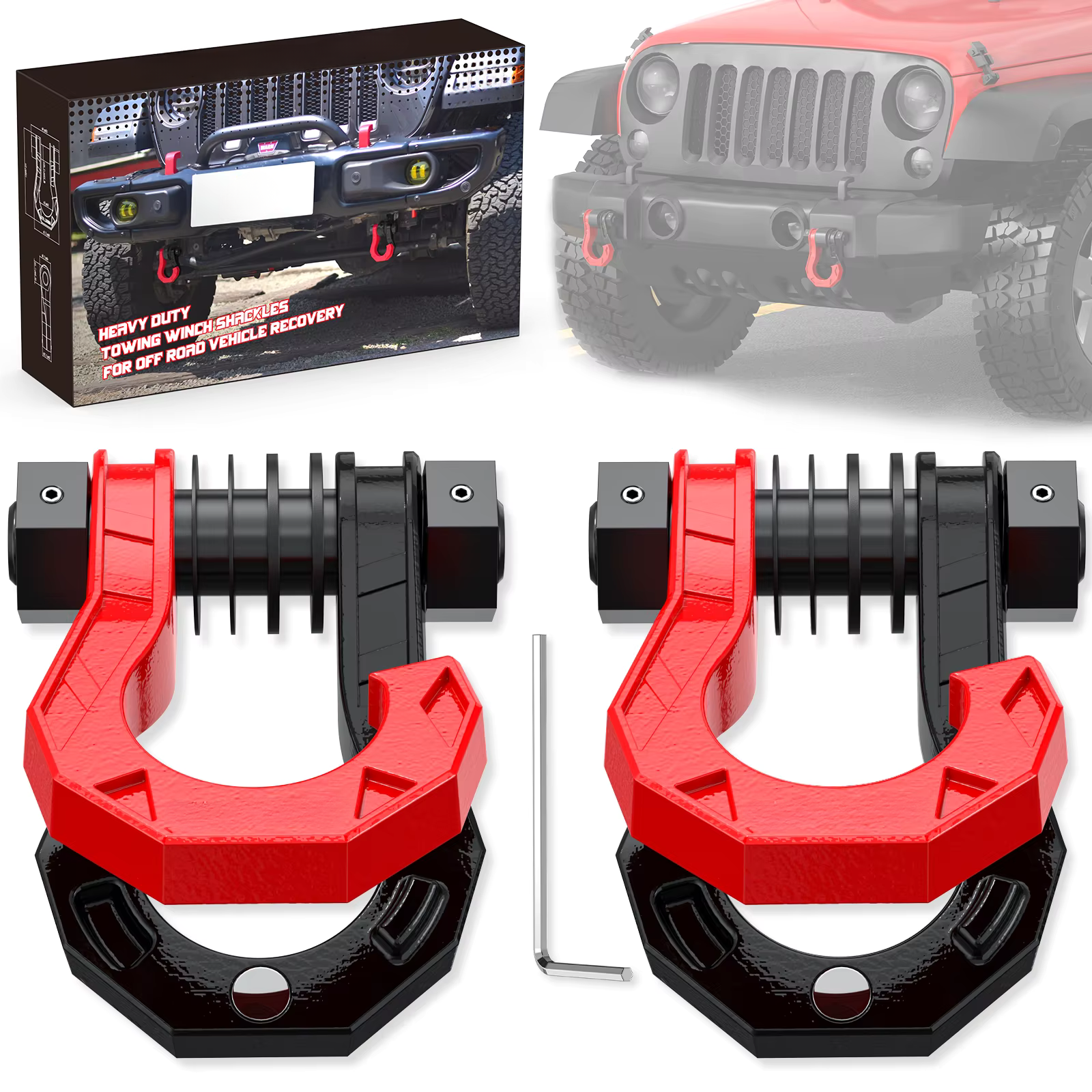4x4 Off-Road Accessories Connect Tow Strap or Winch Rope Bumper 2-Inch Shackle Tow Hook Hitch Receiver Fits