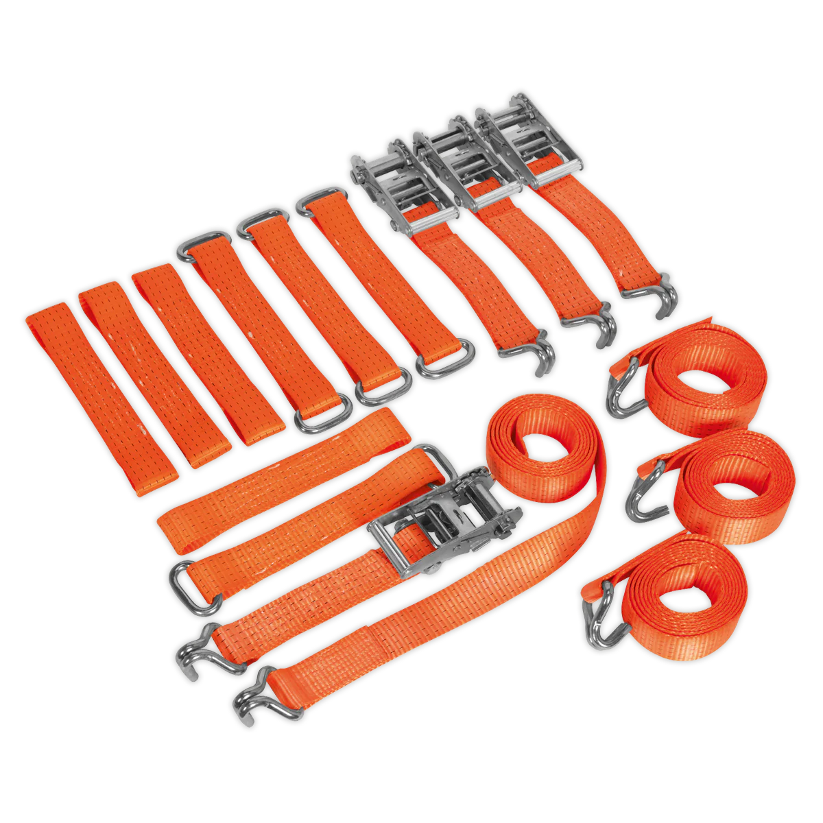 Set of ratchet straps for transporting cars made of metal alloy-steel