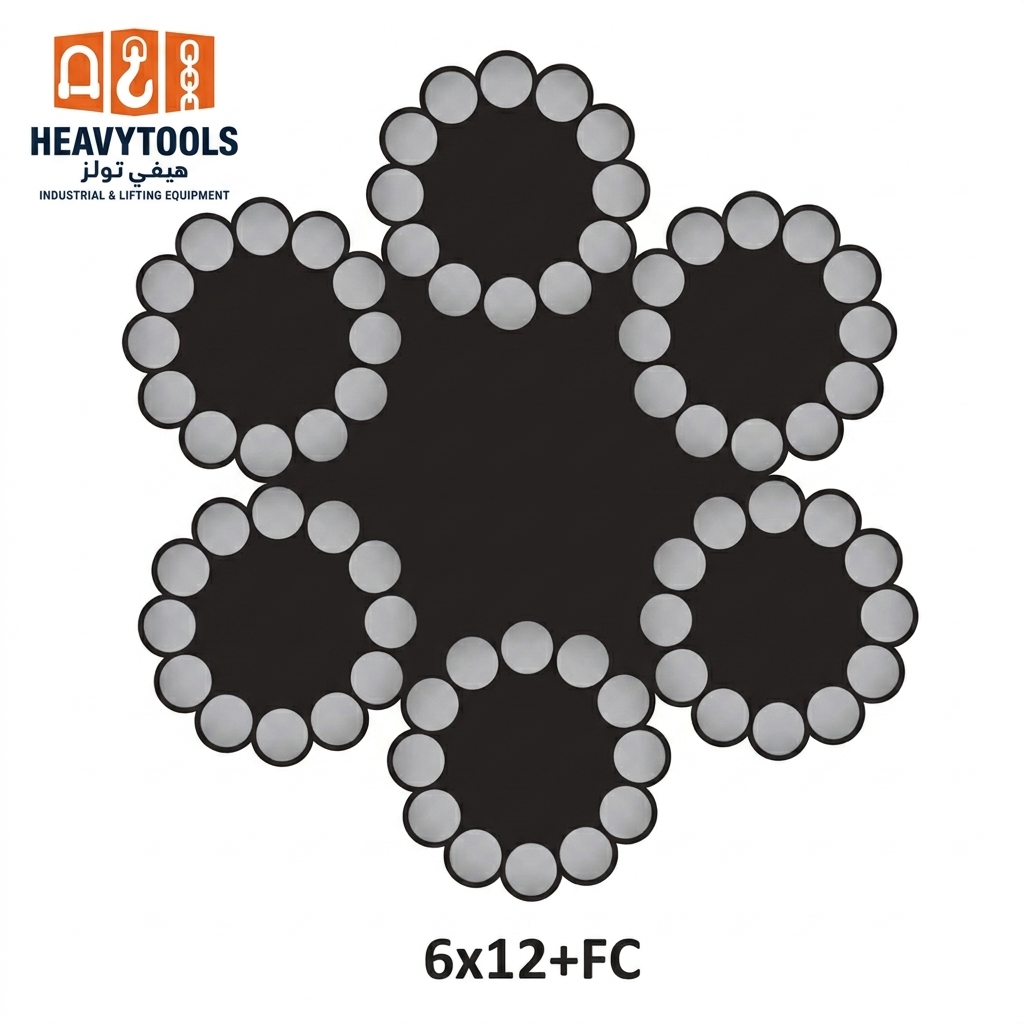 6x12+FC galvanized steel wire rope cross-section by Heavy Tools Company, Saudi Arabia.