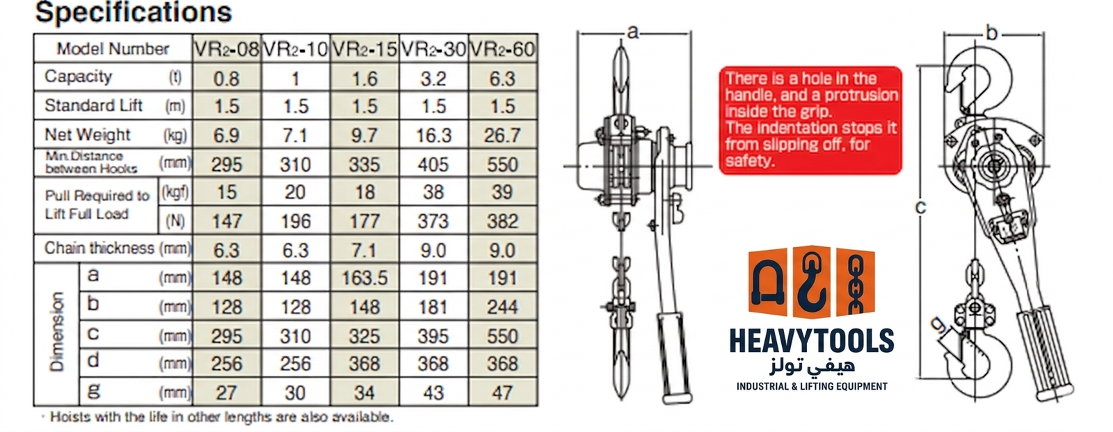 Vital Lever Hoist | Ratchet Lever Chain Hoist | Heavy Tools Saudi Arabia