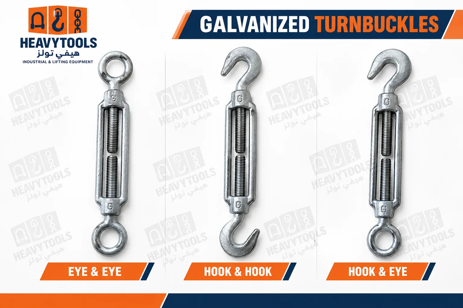 DIN 1480 Galvanized Turnbuckles – Eye & Eye, Hook & Hook, Hook & Eye